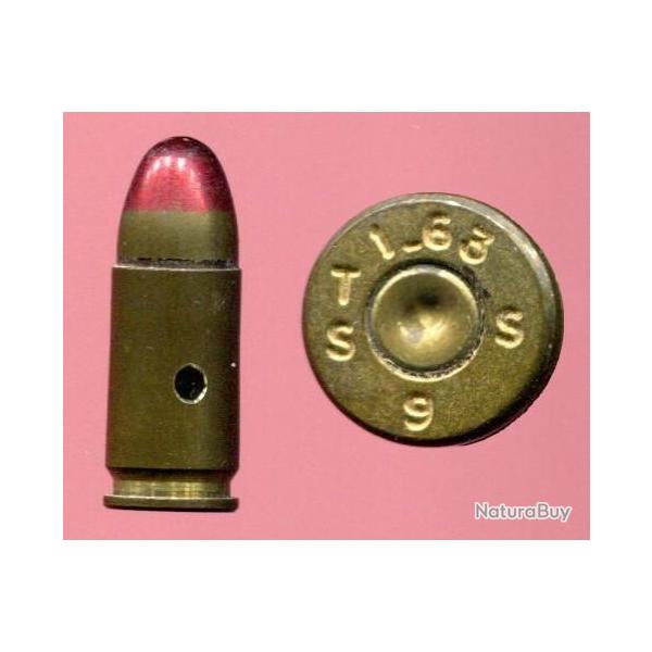 9 mm Parabellum traante militaire Franaise - balle laiton pointe rouge - pour MAT 49 et MAC 50