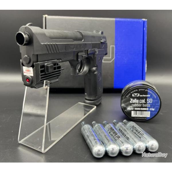 Pack laser pistolet de dfense ultra puissant LTL Alfa calibre 50 + 5X CO2 + Munitions X50