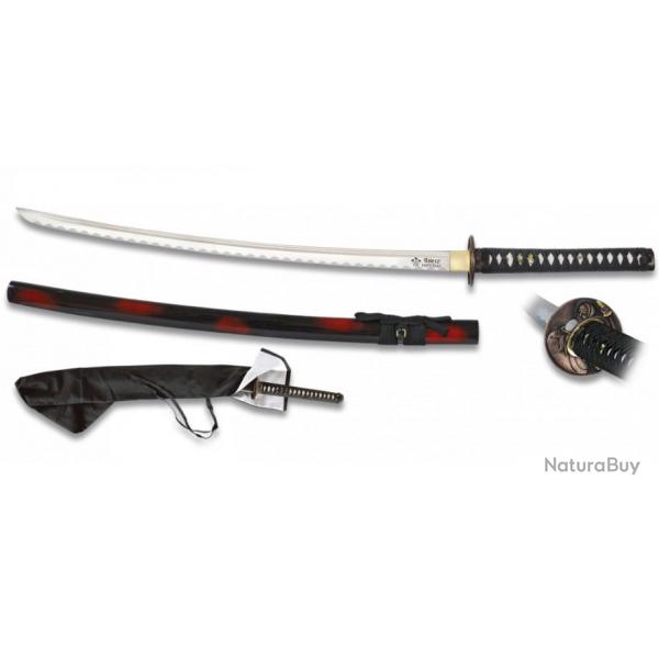 KATANA  Imprial  noir et rouge Lame Tremp  offrir