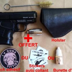 BLOW GUN mini 9mm, noir+accessoires,lingettes+OFFERT: holster ou huile ou patch ou stickers