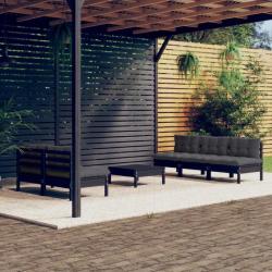 Salon de jardin 6 pcs avec coussins anthracite Bois de pin