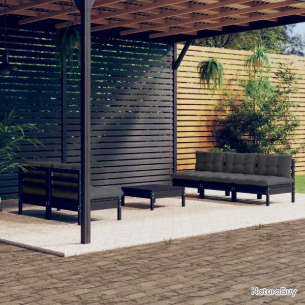 Salon de jardin 6 pcs avec coussins anthracite Bois de pin