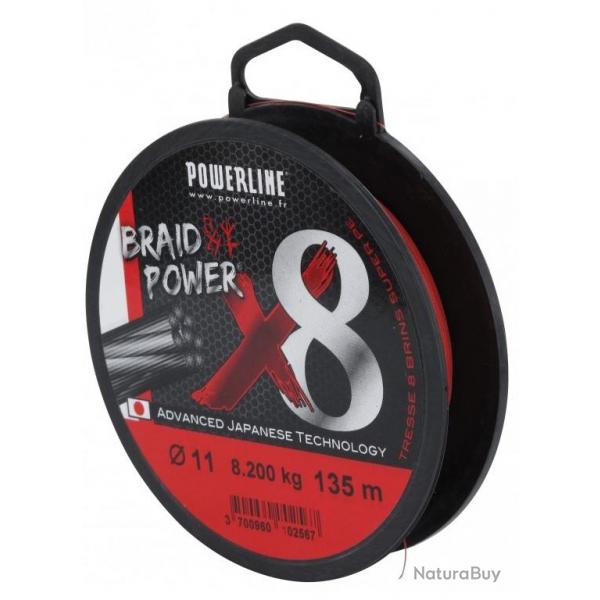 TRESSE BRAID POWER ROUGE 8 BRINS 135M 0.17mm-28lbs