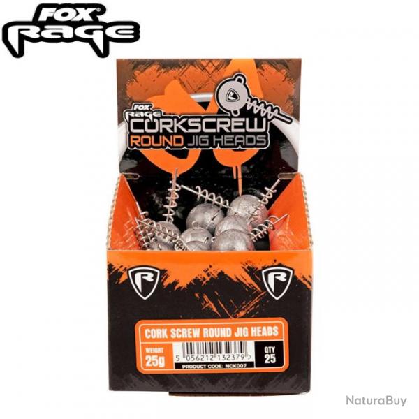 DESTOCKAGE ! Tte Plombe Corkscrew Fox Rage RD JIG Heads 7g