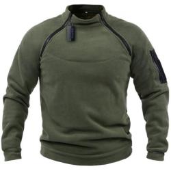 Pull Polaire Chasse Pêche A Col Montant Pour Homme A Fermeture Eclair Chaud Vert