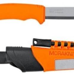 Couteau MORAKNIV Buschcraft Survie - "Made in Sweden" - Fourreau, pierre à feu, aiguiseur - Orange.