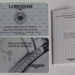 LONGINES Garantie montre Elegant collection + Certificat diamants