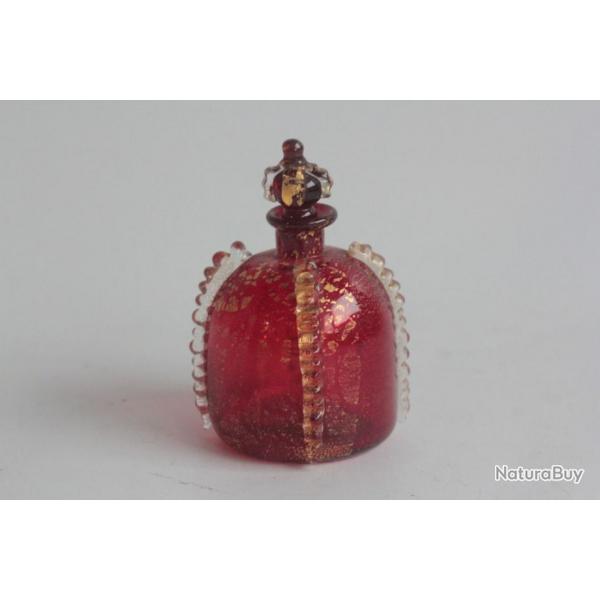 Flacon  parfum verre souffl rouge et poudre d'or Murano
