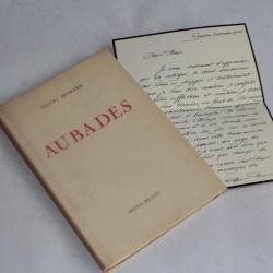 Aubades envoie et dédicace de l'auteur Henri Morier avec lettre 1956