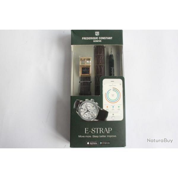 FREDERIQUE CONSTANT Bracelet connect e-Strap cuir marron fonc 22 mm