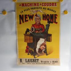 Affiche lithographiée publicitaire Machine à coudre New Home