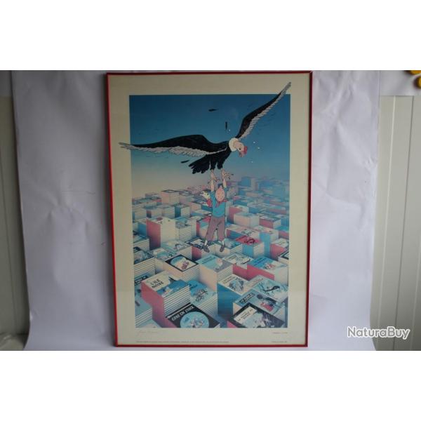 Affiche Tintin et le condor sign Alain Balencourt 1991 Hommage  Herg
