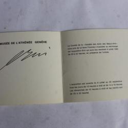 Hans Erni signature sur carton vernissage 1965 Genève