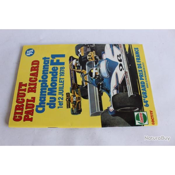 Programme 64e Grand Prix de France circuit Paul Ricard 1978 automobile
