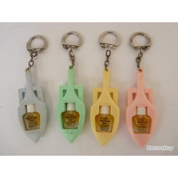 Quatre Flacons de parfum LIF 80 Paris Porte Clefs
