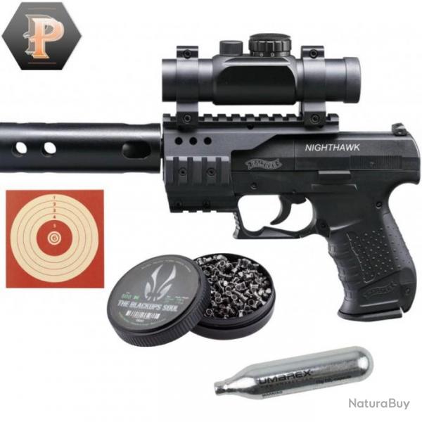 Pistolet Walther Nighthawk CO2 cal. 4.5mm + plombs + cibles + capsules