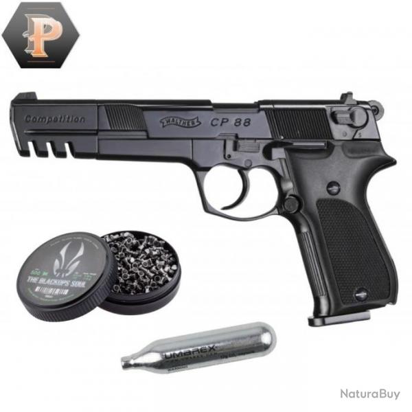 Pistolet Walther CP 88 Comptition black CO2 cal 4.5mm + plombs + capsules