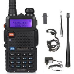 Baofeng Talkie-walkie UV-5R 65 MHz ~ 108 MHz VHF/UHF LED Double Bande FM128 Canaux Bidirectionnels