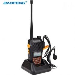 Baofeng UV-6R Talkie-walkie FM radio VHF/UHF double bande/affichage/veille portée 1-20 km (+ Casque)