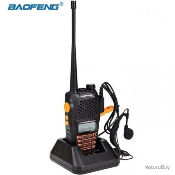 Baofeng UV-6R Talkie-walkie FM radio VHF/UHF double bande/affichage/veille porte 1-20 km (+ Casque)