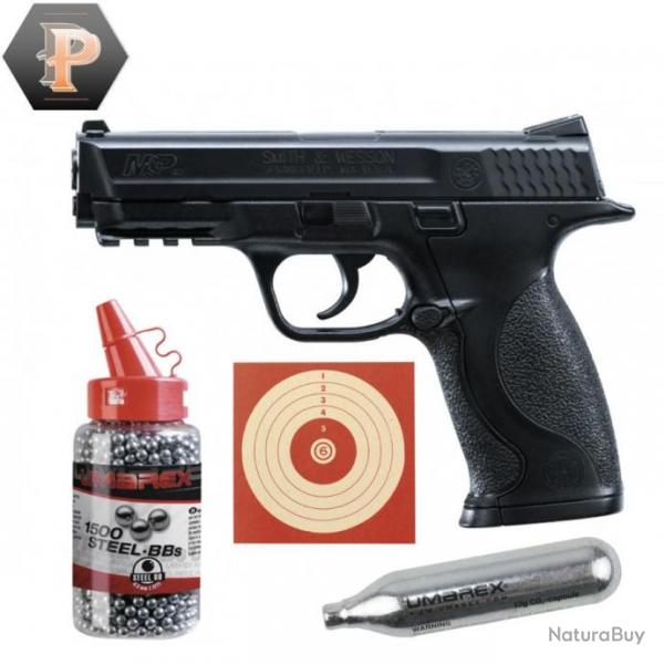 Pistolet Smith&Wesson M&P40 Black CO2 cal BB/4.5 + 1500 BB + cibles + capsules