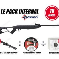 Pack Carabine Crosman INFERNO 4,5mm (10 Joules) + Lunette tir 4X20 + Plombs Diablo 4,5mm+ 10 Cibles