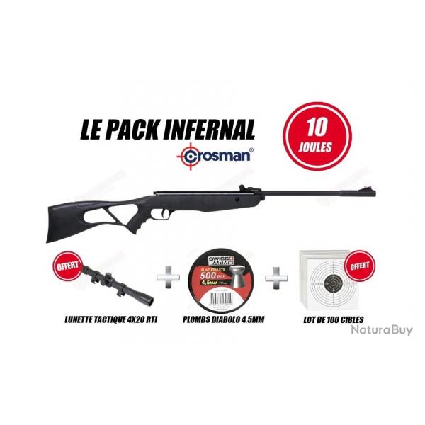 Pack Carabine Crosman INFERNO 4,5mm (10 Joules) + Lunette tir 4X20 + Plombs Diablo 4,5mm+ 10 Cibles