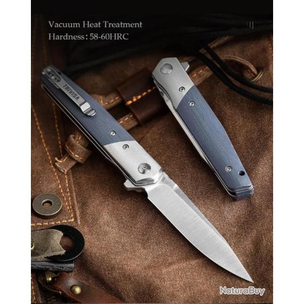 Couteau Trivisa Leominor Blue Lame Acier Bohler K110 Black Manche G10 IKBS Linerlock Clip TVXW01GKG