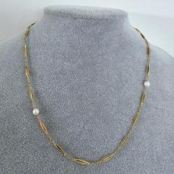 Collier ancien en or massif 18 carats - Maille originale - deux perles