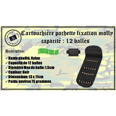 Cartouchière Noire - Poche Porte-munitions Capacité 12 Balles