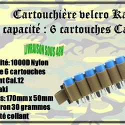 Cartouchière velcro Kaki avec une capacité de 6 cartouches de calibre .12