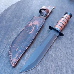 Couteau de Combat Manche en Bois avec Étui en cuir marron