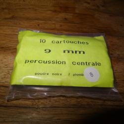 Paquet de 10 cartouches de 9mm percussion centrale en pomb n°8 chargées à poudre noire