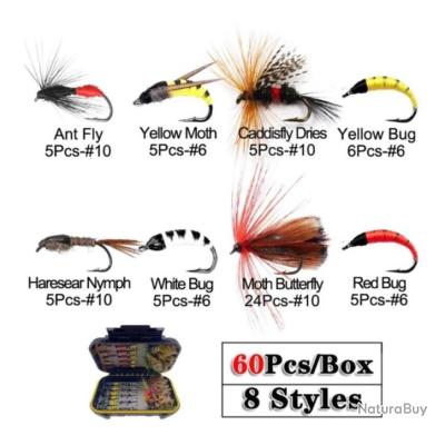 Selezione Di Mosche Secche Classiche Wulff Per Pesca Alla Trota &ndash; Fly Box Assortita Con Ami Senza Ardiglione