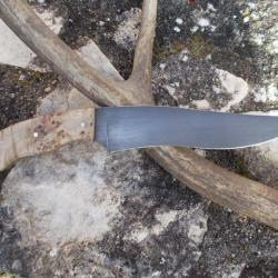 Couteau artisanal idéal chasse Le Garenne® lame XC75 19cm, trempe sélective loupe d'érable échauffé