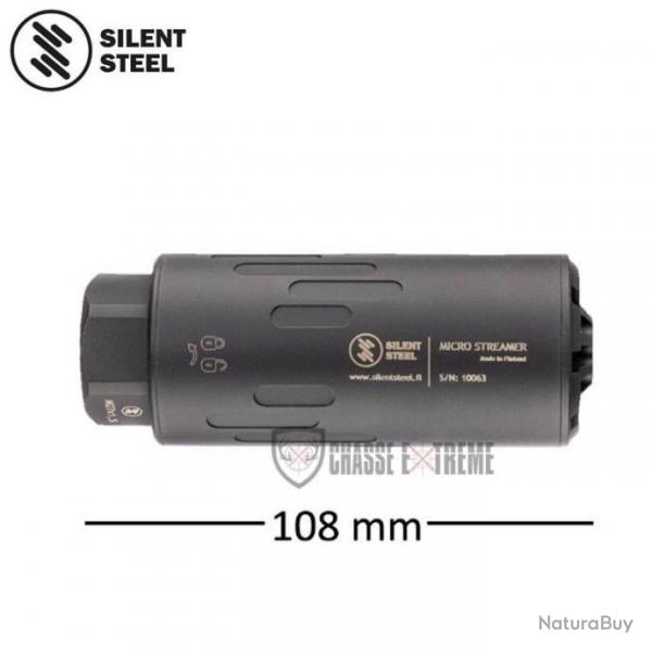 Silencieux SILENT STEEL Micro Streamer Acier Filetage Direct 108mm Terre Fde/Noir Cal 5.56 mm