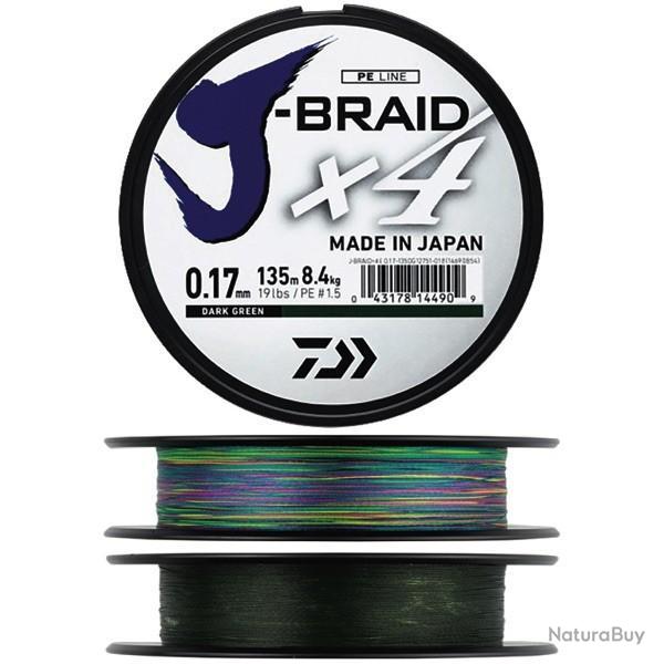 Tresse Daiwa J Braid X4 Grande Bobine Vert 19/100 1350m