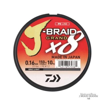 Daiwa Tresse J Braid Grand 13/100 135m - Ligne De Pêche 8 Brins Grise Haute Performance