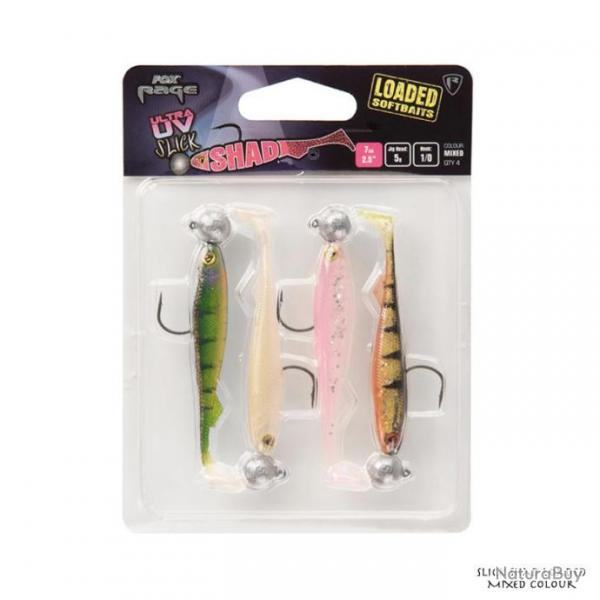 Leurre Souple Fox Rage Slick Shad Loaded UV Colour 11cm UV Pearl, Pink Candy, UV Perch et UV Stickle