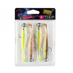 Leurre Souple Fox Rage Slick Shad Loaded UV Colour 9cm Chartreuse Ayu UV, Tinsel UV, Blue Back UV et