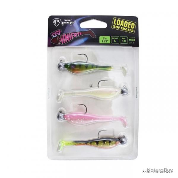 Leurre Souple Fox Rage Mini Fry Loaded UV Colour 5g 7cm UV Pearl, Pink Candy, UV Perch et UV Stickle