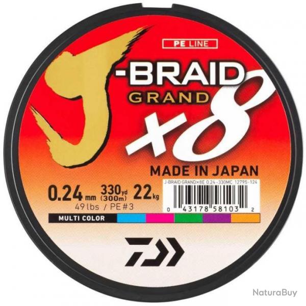 Tresse Daiwa J-Braid Grand X8 300M Multicolore 28/100