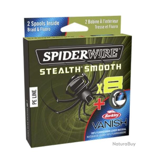 Pack Tresse et Fluoro Spiderwire Stealth Smooth x8 Duo Spool Moss Green / Clear 0.09 mm/0.30 mm 7.5 