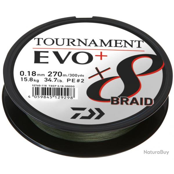 Tresse Daiwa Tournament 8 Braid EVO + 135m Vert 12/100 8,6 kg