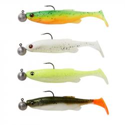 Leurre souple Savage Gear Fat Minnow T-Tail RTF 9cm 9cm #2/0 Par 4 Darkwater Mix 7g + 7,5g