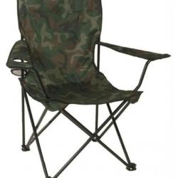 CHAISE RELAX / FAUTEUIL DE REPOS PLIANT CAMOUFLAGE WOODLAND AVEC DOSSIER ACCOUDOIR ET PORTE GOBELET