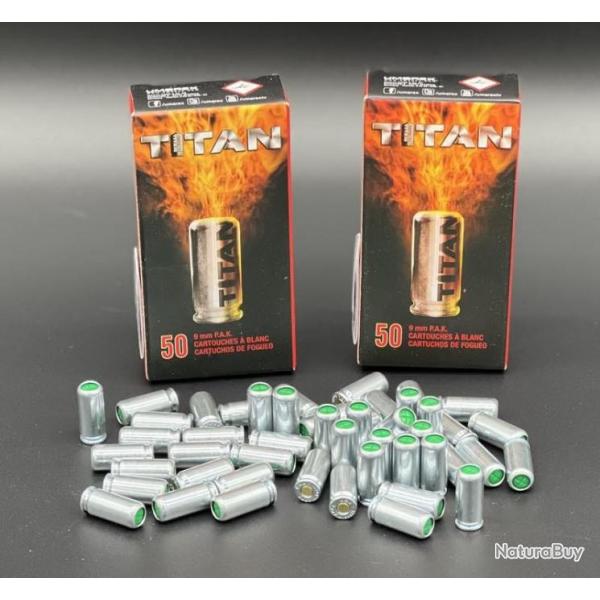 2X Boîtes de 50 balles à blanc Titan 9mm PAK