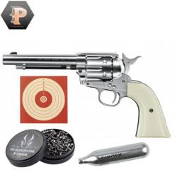Revolver Colt SA Army 45 5.5'' CO2 cal 4.5mm Nickel plated + plombs + cibles + capsules