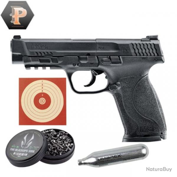 Pistolet Smith&Wesson M&P45 M2.0 CO2 cal. 4.5mm + plombs + cibles + capsules