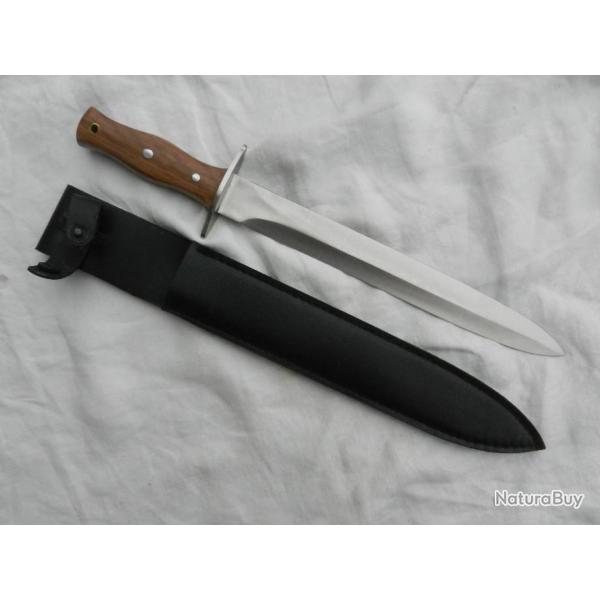 long poignard dague de chasse fourreau cuir poigne palissandre